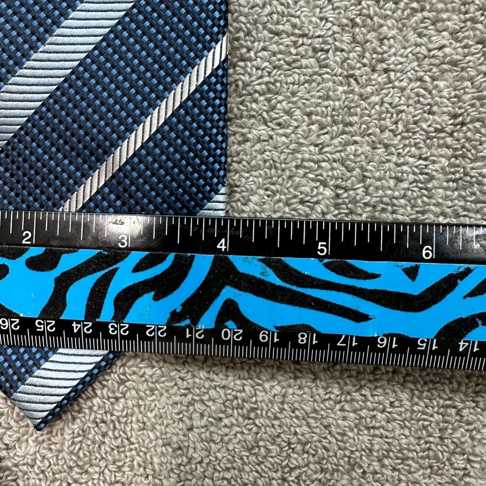 Mario Zegnoti Mens Silk Necktie Blue Striped Hand Made in Italy Business Tie